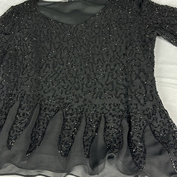 J Kara New York Black Beaded Lined Top with Slitted Sleeves - Picture 8 of 14